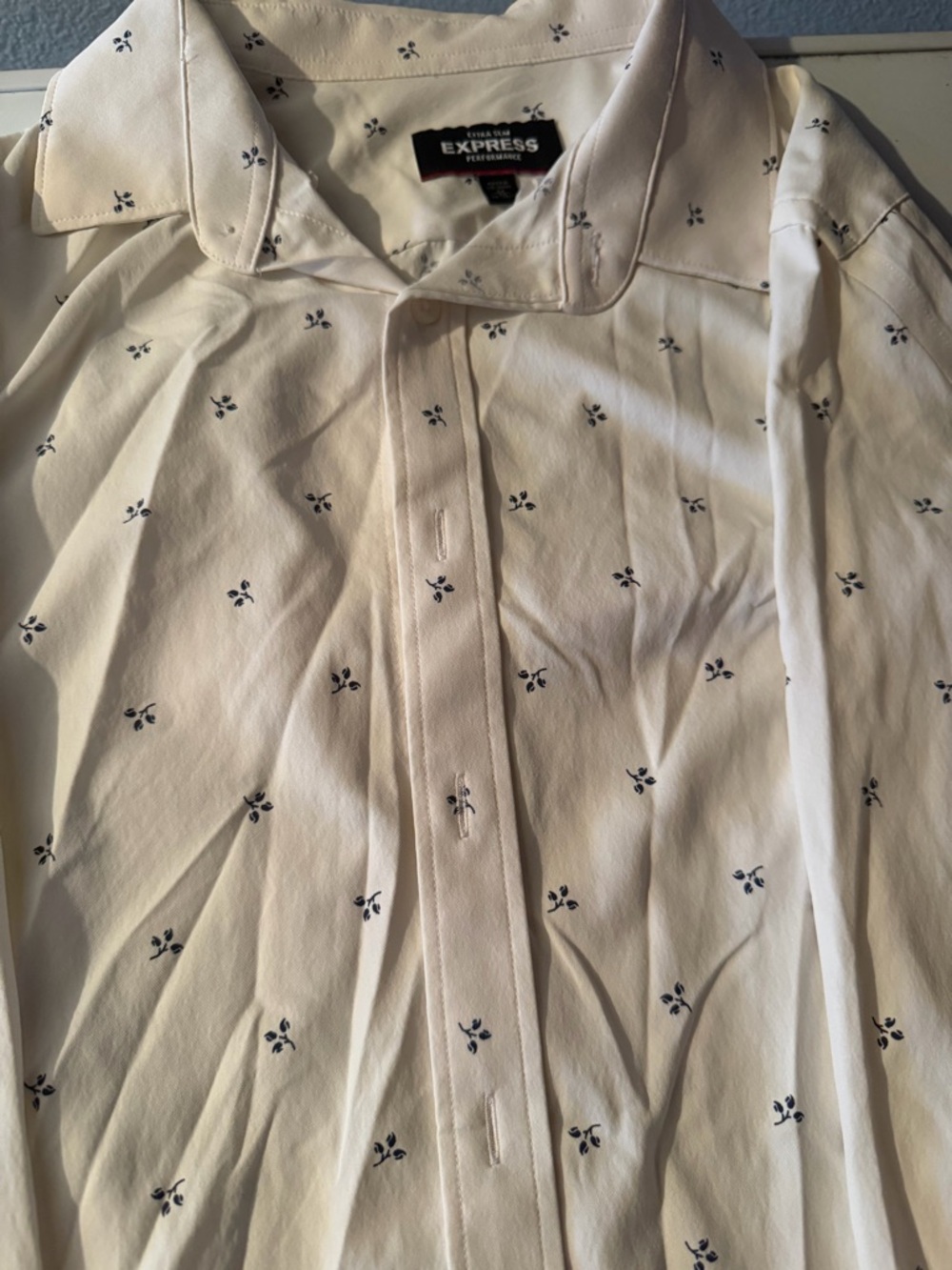 Express Men’s White Button-Down Shirt with Navy Micro Floral Print